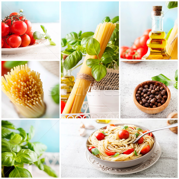Tészta kollázs étel képek spagetti paradicsom Stock fotó © mythja