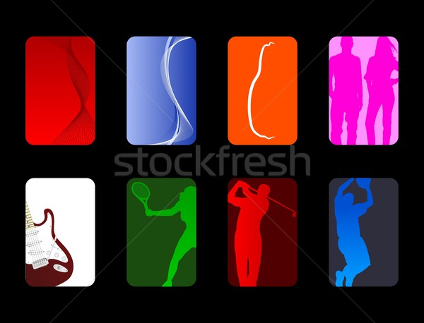 Különböző névjegyek zene autó golf kosárlabda Stock fotó © Myvector