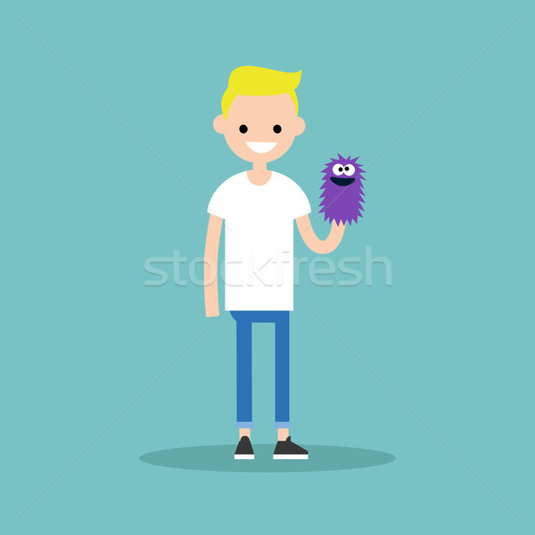 Young character playing with a hand puppet / flat editable vecto Stock photo © nadia_snopek