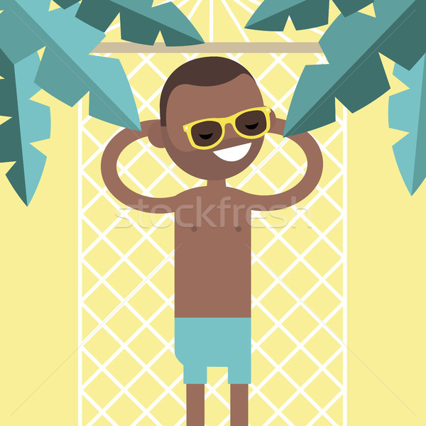 Young black character lying in a hammock under the palm trees. T Stock photo © nadia_snopek