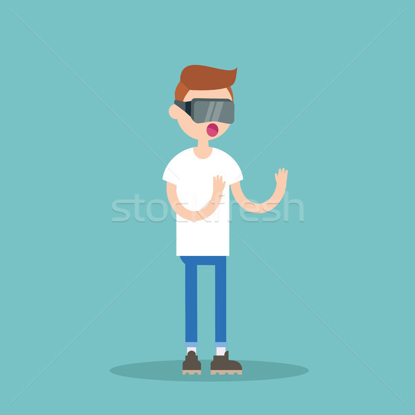 Young nerd teenage boy wearing virtual reality glasses / flat ed Stock photo © nadia_snopek