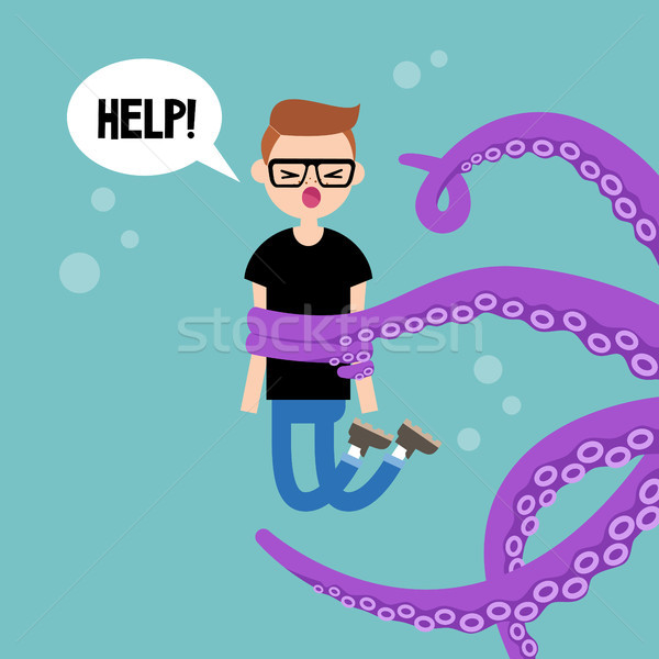 Young screaming character attacked by octopus / flat editable ve Stock photo © nadia_snopek
