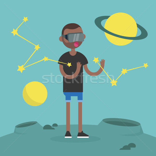 Young black man wearing virtual reality glasses surrounded by pl Stock photo © nadia_snopek