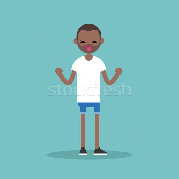 Young yelling furious black man with clenched fists / flat edita Stock photo © nadia_snopek