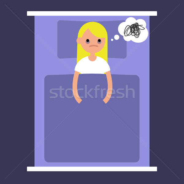 Slapeloosheid illustratie jonge blond meisje bed Stockfoto © nadia_snopek