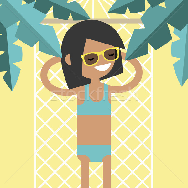 Young female character lying in a hammock under the palm trees.  Stock photo © nadia_snopek