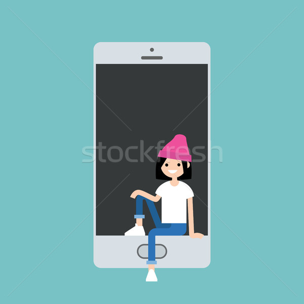 Millennial girl sitting inside the smartphone concept / Editable Stock photo © nadia_snopek