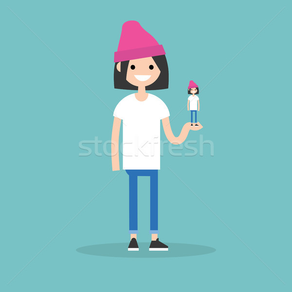 Self presentation. Young female character holding her 3D model o Stock photo © nadia_snopek