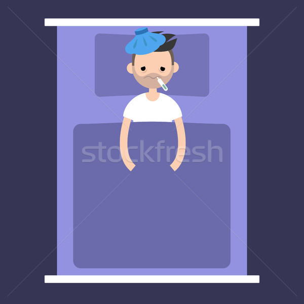 Sick bearded man lying under the blanket with an ice pack on his Stock photo © nadia_snopek