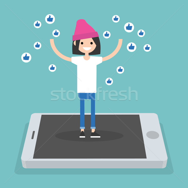 Young successful girl standing on mobile screen and raising her  Stock photo © nadia_snopek