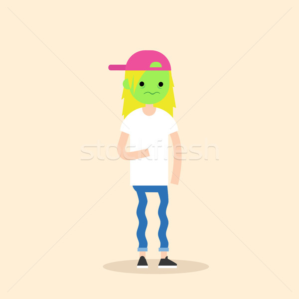 Sick blonde teenage girl with green face vector cartoon illustra Stock photo © nadia_snopek