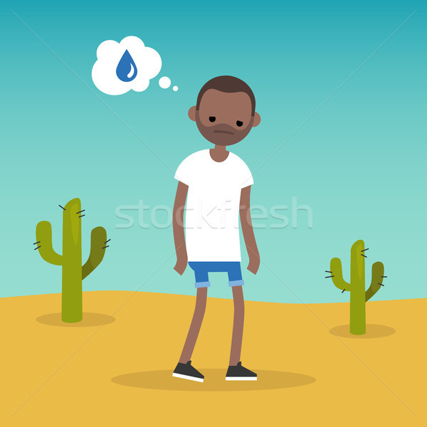 Thirsty black man dreaming about water / flat editable vector il Stock photo © nadia_snopek