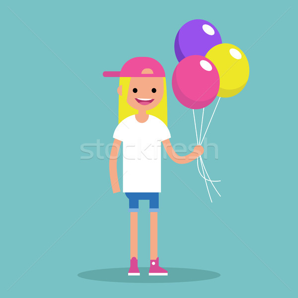 Young blond girl holding a bunch of colourful balloons // editab Stock photo © nadia_snopek