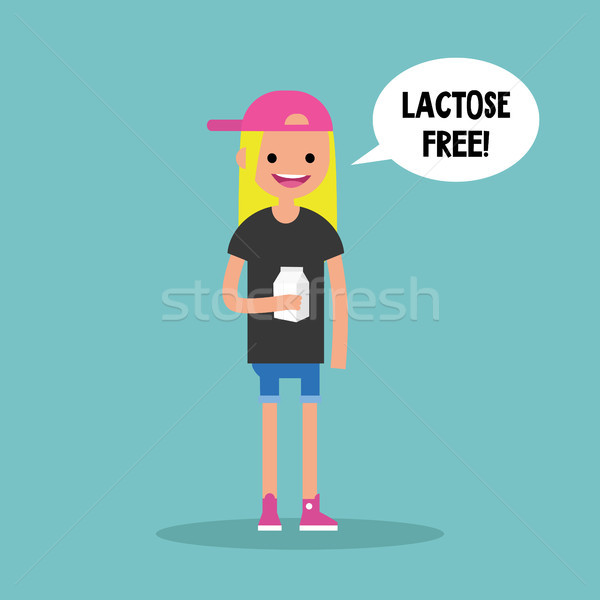 Young blond girl holding a carton of lactose free milk / flat ed Stock photo © nadia_snopek