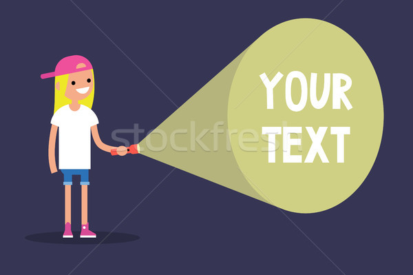 Young blond girl holding a flashlight. Your text here / Flat edi Stock photo © nadia_snopek