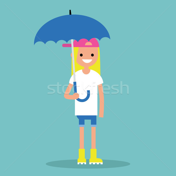 Jeunes souriant fille parapluie jaune [[stock_photo]] © nadia_snopek