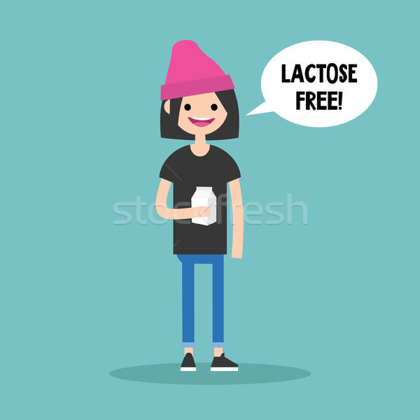 Young brunette girl holding a carton of lactose free milk / flat Stock photo © nadia_snopek