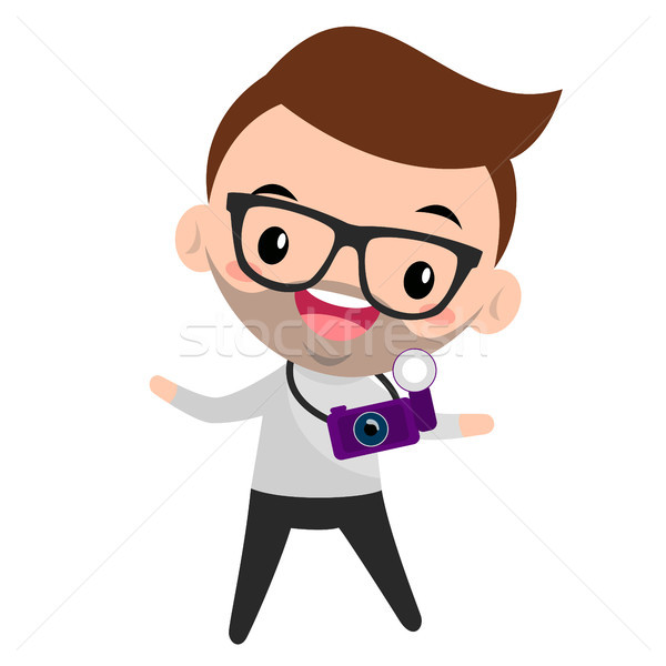 Smiling boy with photo camera wearing glasses / cartoon editable Stock photo © nadia_snopek