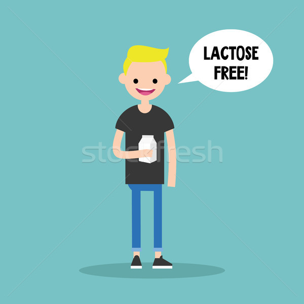 Young blond boy holding a carton of lactose free milk / flat edi Stock photo © nadia_snopek