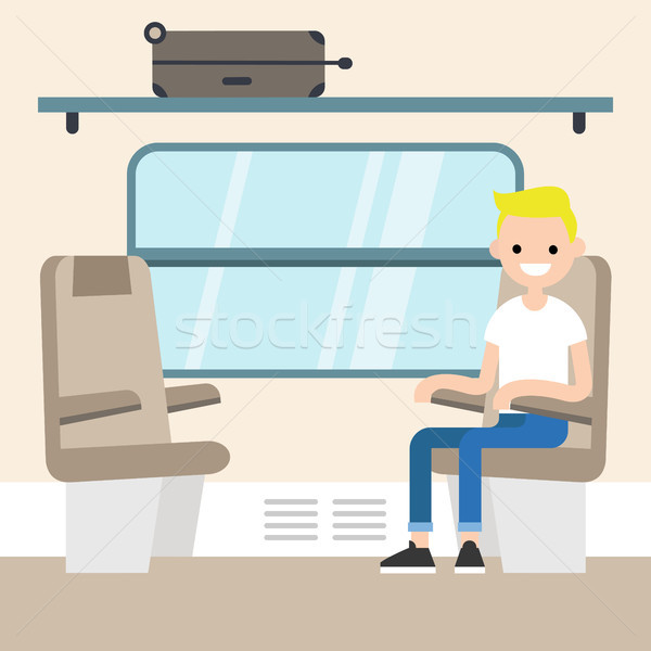 Young passenger sitting in the train compartment / editable flat Stock photo © nadia_snopek