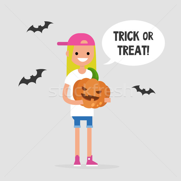 Trick or treat, Halloween illustration. Young female character h Stock photo © nadia_snopek