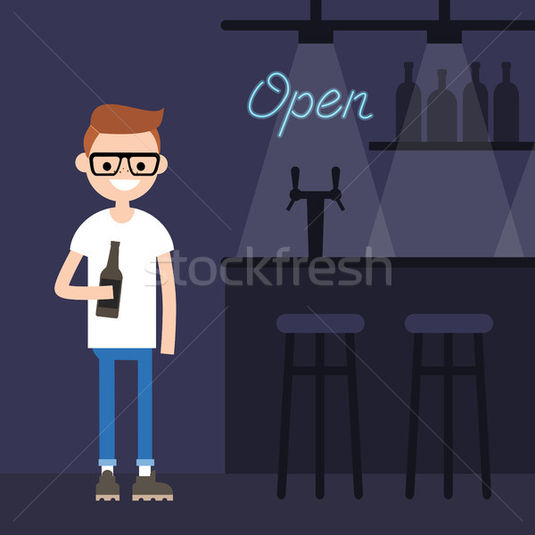 Young character drinking beer in a bar / flat editable vector il Stock photo © nadia_snopek