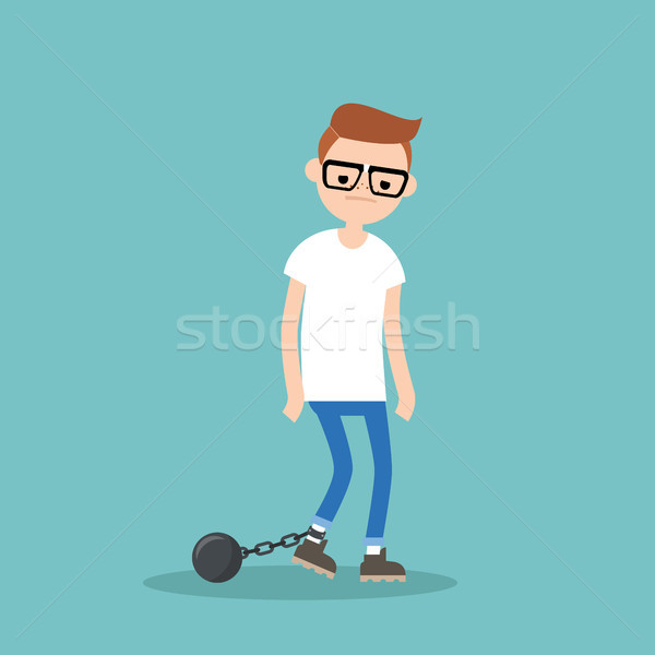 Young exhausted nerd wearing shackles. Sad tired character/ flat Stock photo © nadia_snopek