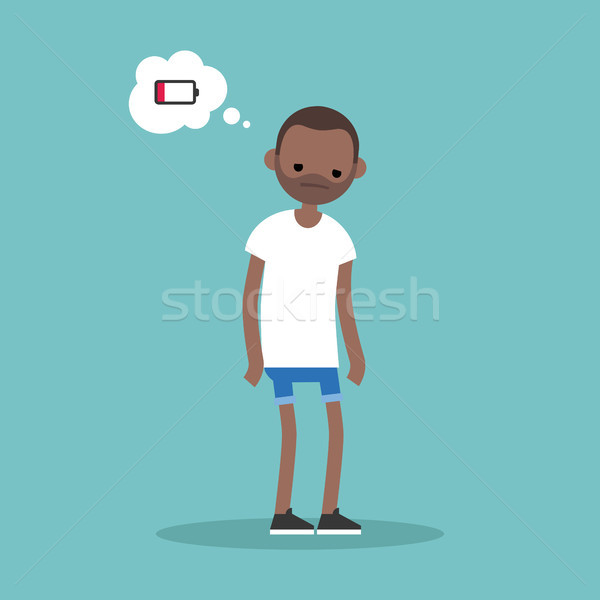 low battery conceptual illustration. young exhausted black man t Stock photo © nadia_snopek