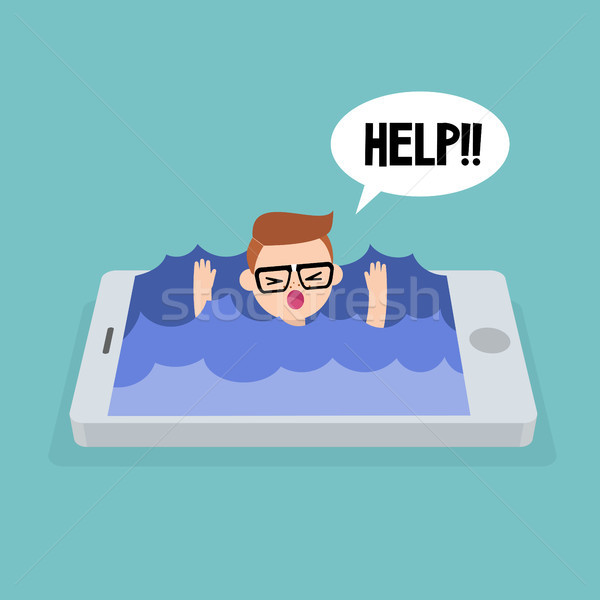 Mobile addiction concept. young nerd drowning in the water / edi Stock photo © nadia_snopek