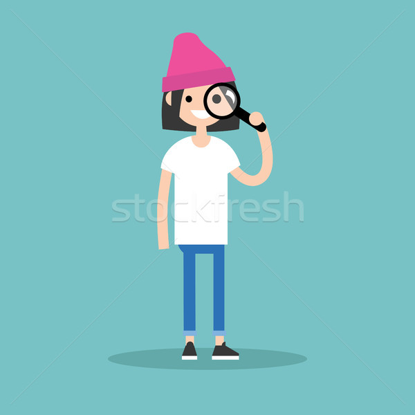 Young brunette girl looking through the magnifying glass / flat  Stock photo © nadia_snopek