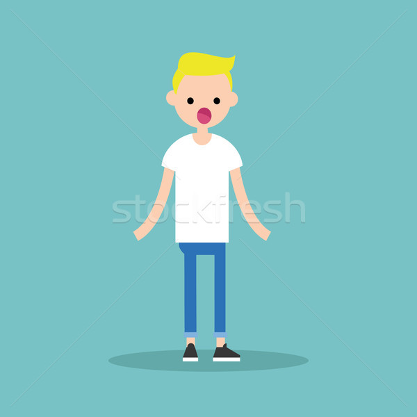 Surprised young blond boy standing with open mouth / flat editab Stock photo © nadia_snopek
