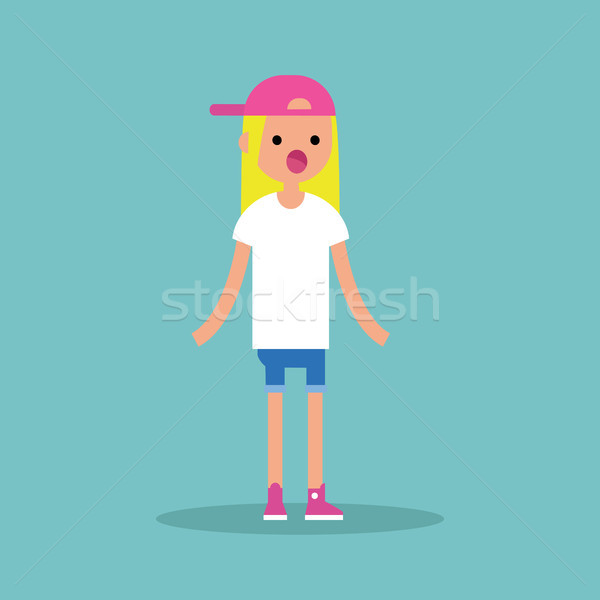 Surprised young blond girl standing with open mouth / flat edita Stock photo © nadia_snopek