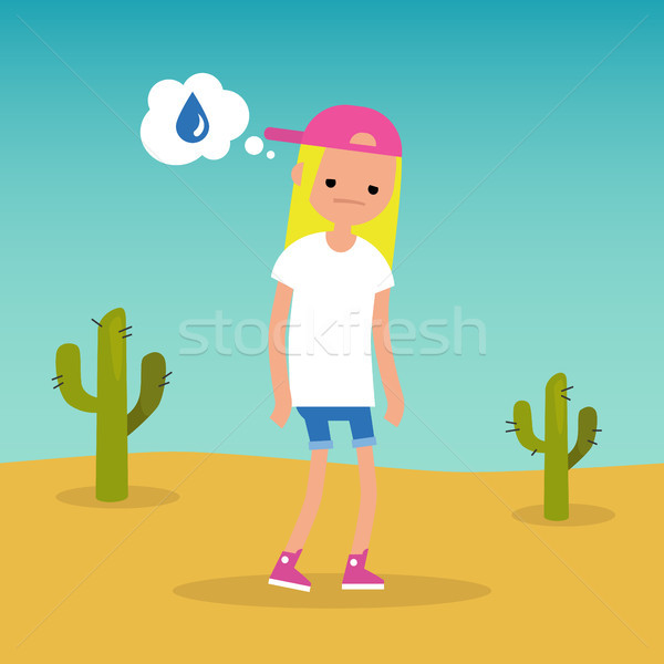 Thirsty blond girl dreaming about water / flat editable vector i Stock photo © nadia_snopek