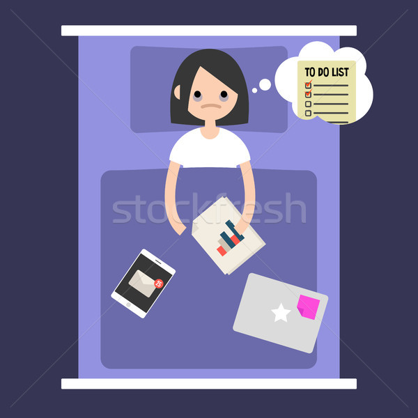 Modernes cauchemar illustration insomnie jeune fille lit [[stock_photo]] © nadia_snopek