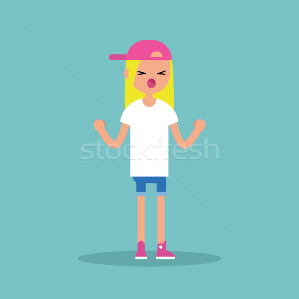 Young yelling furious girl with clenched fists  / flat editable  Stock photo © nadia_snopek