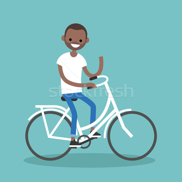 Stockfoto: Jonge · zwarte · man · paardrijden · fiets · hand