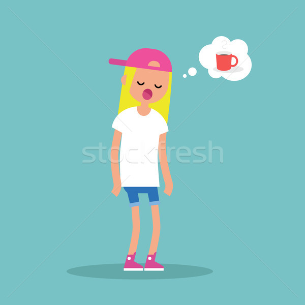 Young exhausted character yawning and thinking about a cup of co Stock photo © nadia_snopek