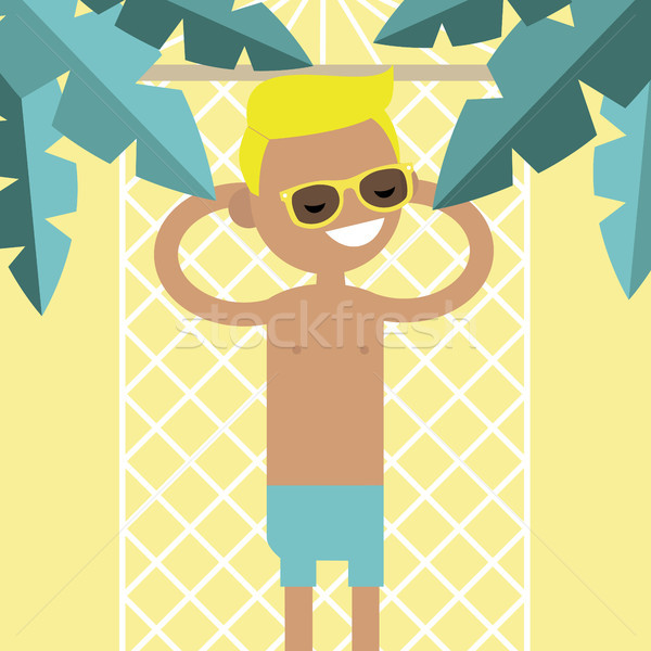 Young male character lying in a hammock under the palm trees. To Stock photo © nadia_snopek