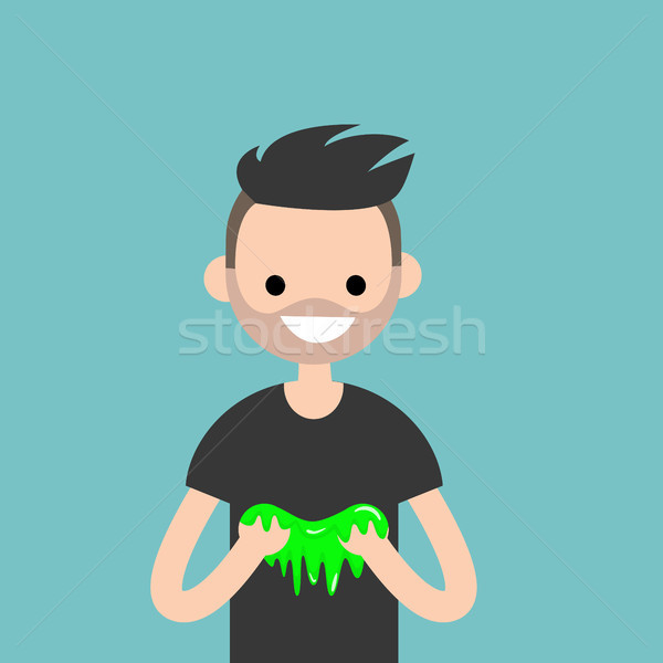 Young character playing with a slime / flat editable vector illu Stock photo © nadia_snopek