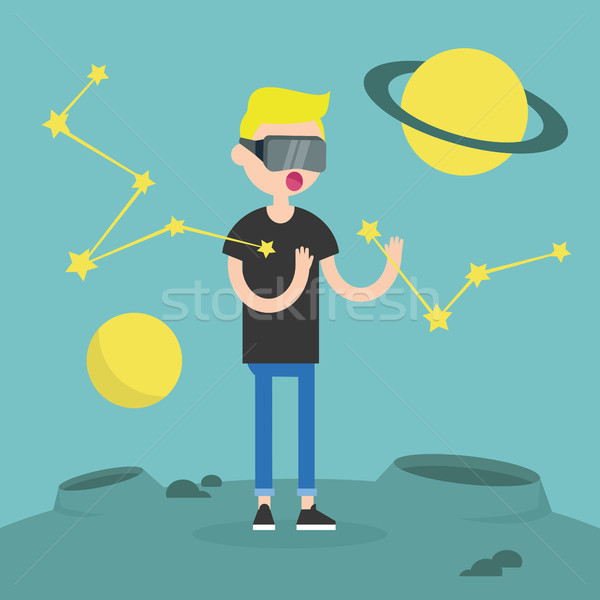 Young boy wearing virtual reality glasses surrounded by planets  Stock photo © nadia_snopek