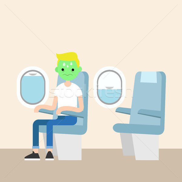 Aerophobia concept. Panic in the plane. Young blond boy with gre Stock photo © nadia_snopek