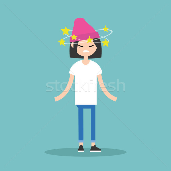 Dizziness conceptual illustration. Young brunette girl with star Stock photo © nadia_snopek
