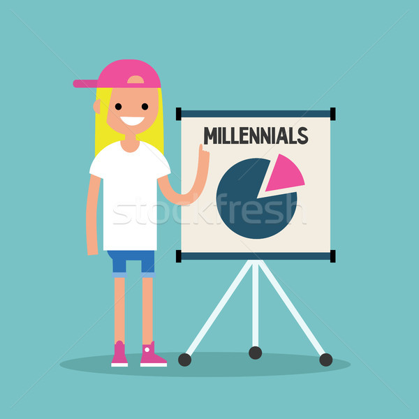 Jeunes blond adolescente pointant graphique infographie [[stock_photo]] © nadia_snopek