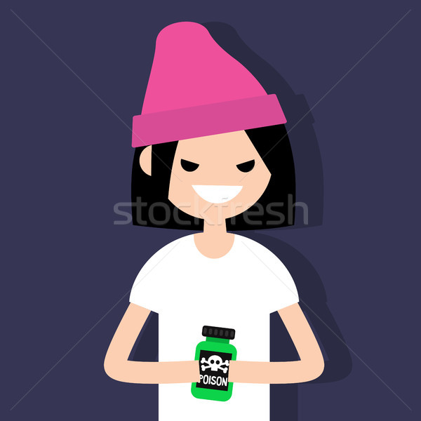 Young angry female character holding a bottle with a poison sign Stock photo © nadia_snopek