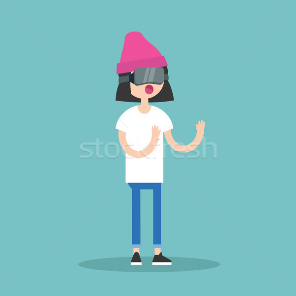 Young teenage girl wearing virtual reality glasses / flat editab Stock photo © nadia_snopek