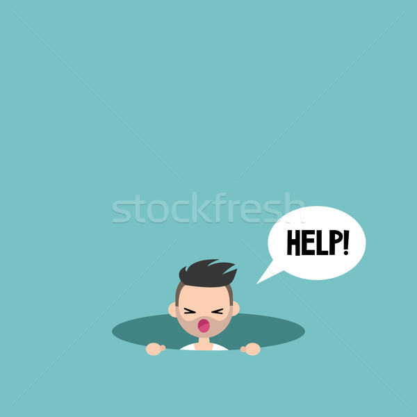 Young bearded man calling for help in the pit / editable flat ve Stock photo © nadia_snopek