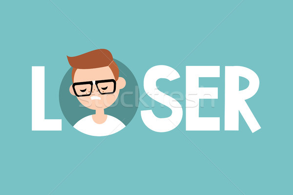 Stock photo: Loser illustrated sign. young upset ginger hair nerd / editable 