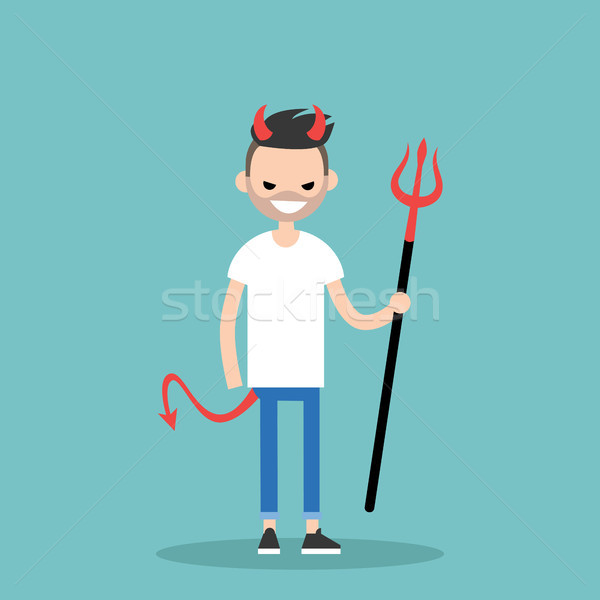 Young character wearing devil elements: horns, tail and trident  Stock photo © nadia_snopek