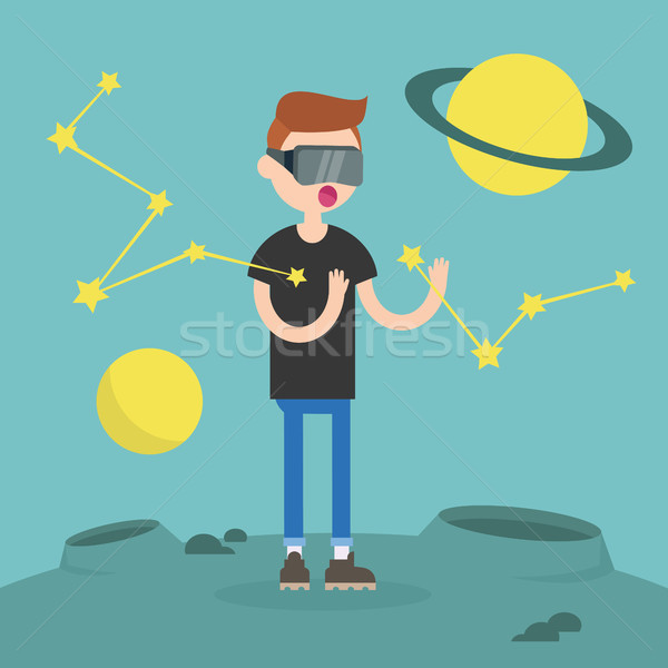 Young nerd wearing virtual reality glasses surrounded by planets Stock photo © nadia_snopek