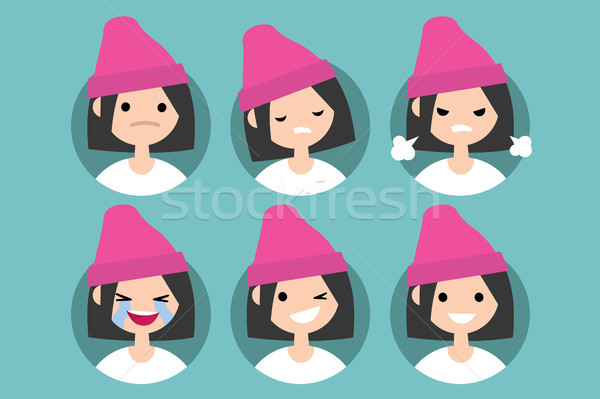 Young girl wearing pink beanie profile pics / Set of flat vector Stock photo © nadia_snopek